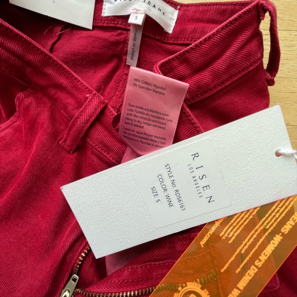 NWT Small Risen Los Angeles Women's Red Denim Cargo Skirt